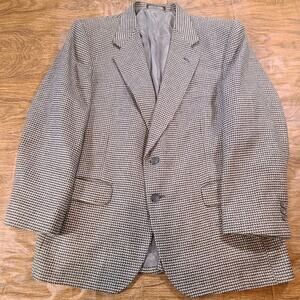 Vintage Towncraft Blazer Mens 42R Woven Silk Blend Black/White Sport Coat